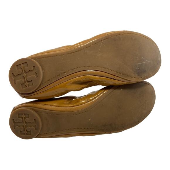Tory Burch Eddie Ballet Flats Royal Tan Patent Leather Slip On Size 6.5 Medium - Picture 3 of 14